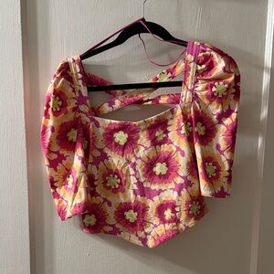 Free People Pink and Yellow Floral Blouse